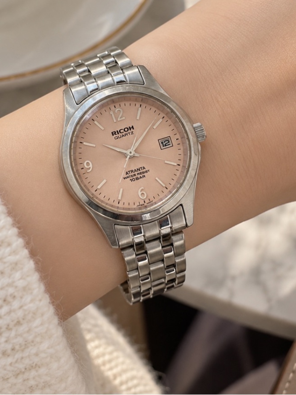 Japan RICOH Women's Stainless Steel Watch with Blush Pink Dial